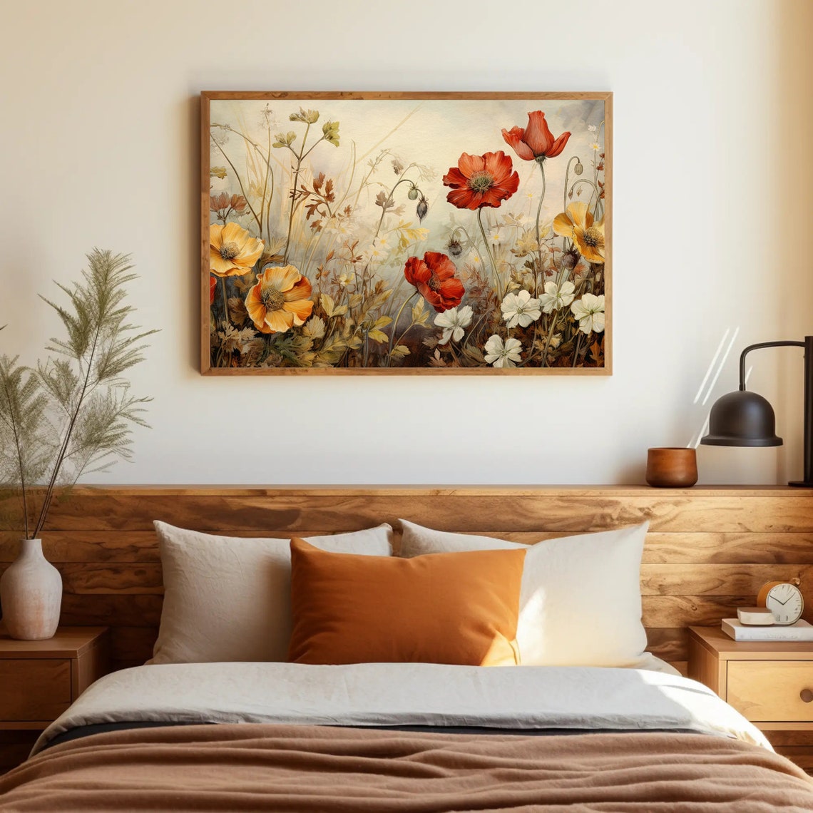 Vintage Wildflower Meadow Red Poppies Botanical Floral Wall Art - Image 3