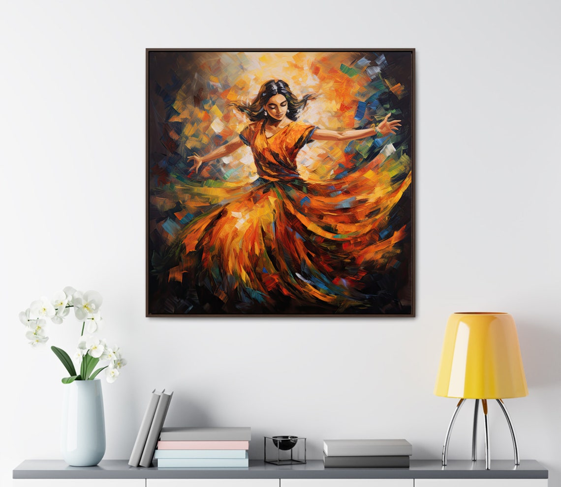 Indian Dancer in Flowing Orange Dress Fiery Abstract Art Poster - Image 3