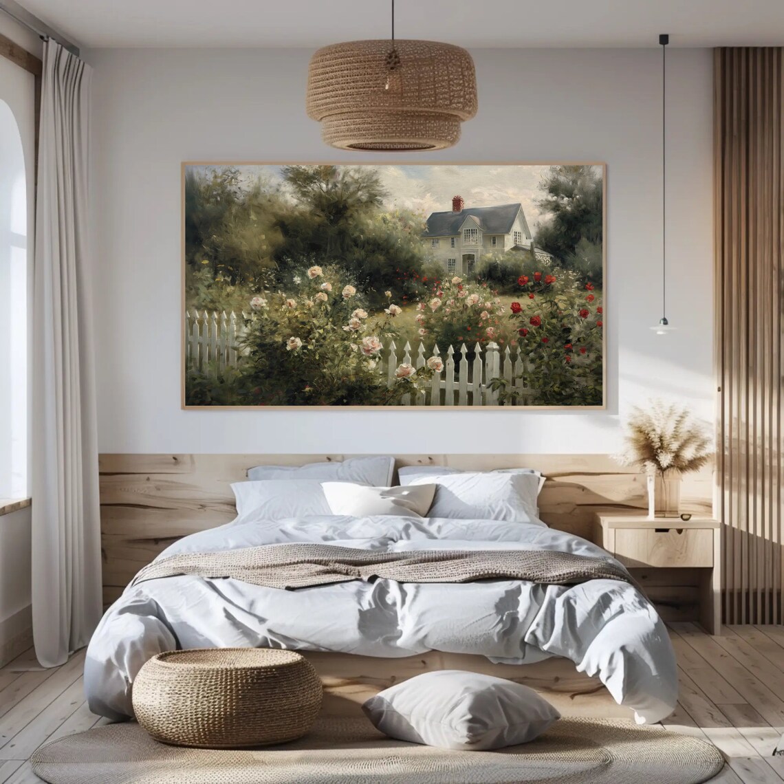 Farmhouse With Rose Garden And White Picket Fence Art Poster - Image 4