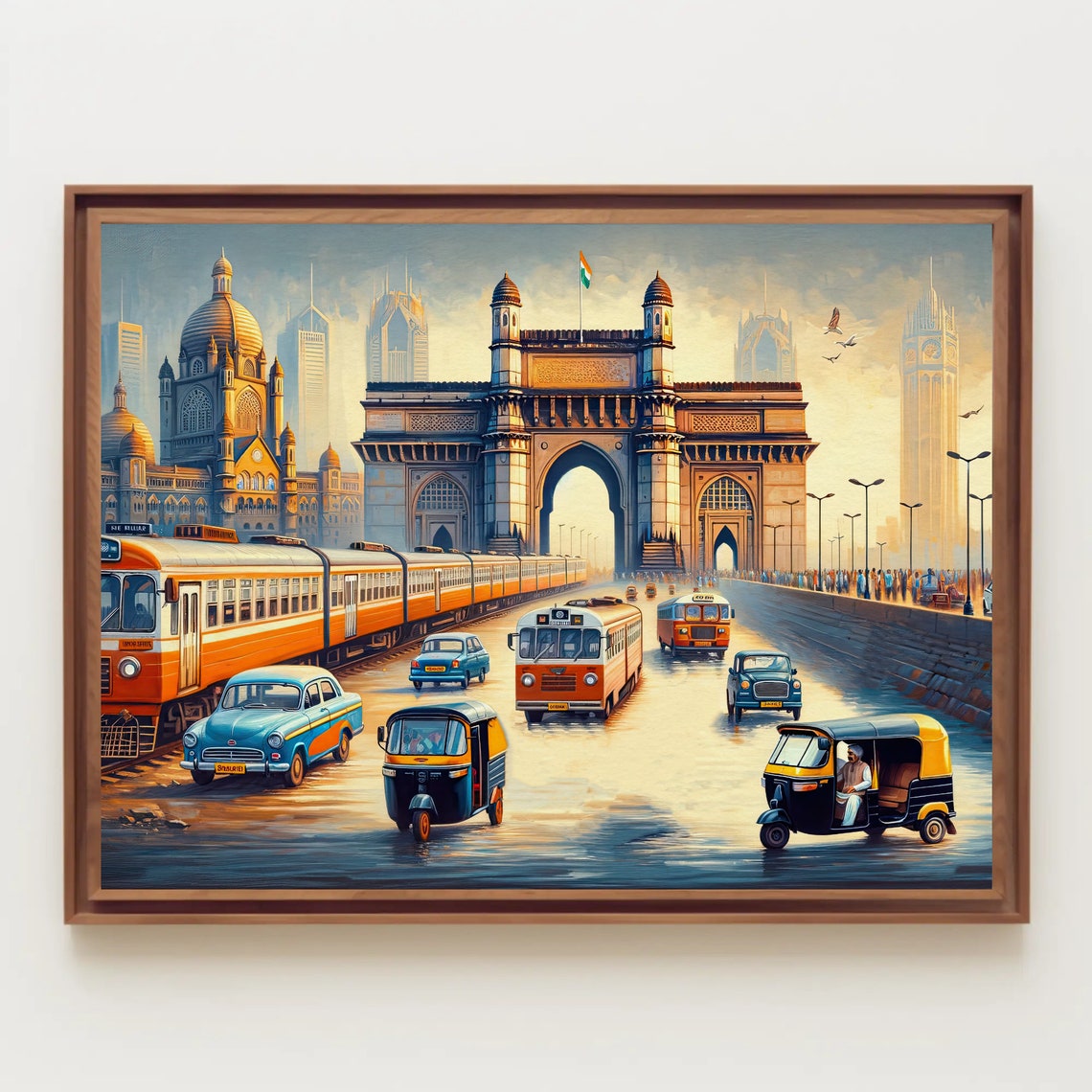 Mumbai Gateway Of India Busy Street Train Rickshaw Travel Poster - Image 3