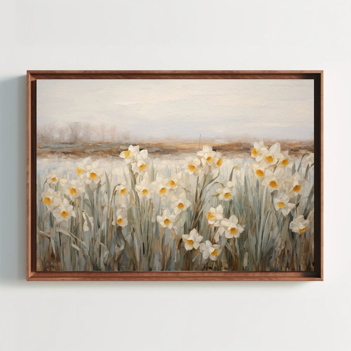 Daffodil Field Painting Nature Artwork Flower Field Large Oil Painting Vintage Oil Painting White Flower Art Decor