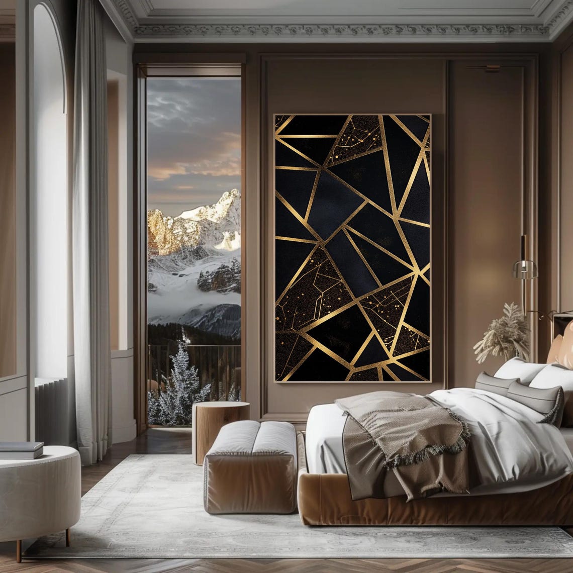 Gold And Black Pattern Abstract Print Luxury Modern Art Wall Decor Bold Geometric Pattern Painting For Living Room Or Office - Image 5
