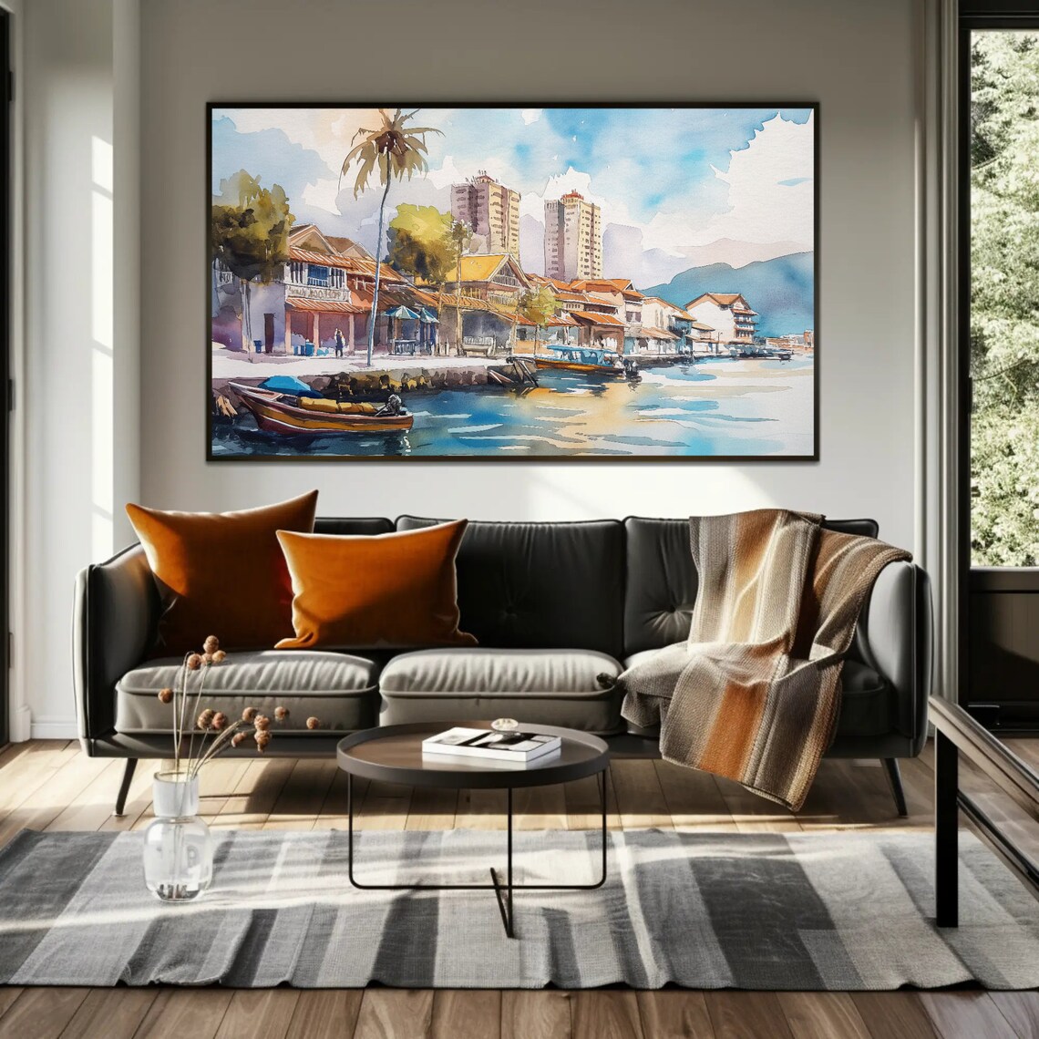 Penang Island Malaysia Print Framed Watercolor Painting Scenic Malaysian Art Poster Ready To Hang Perfect For Living Room - Image 4