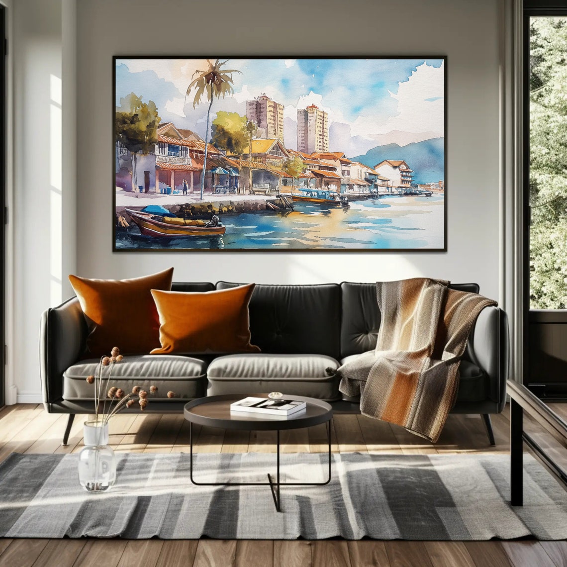 Penang Island Malaysia Waterfront Watercolor Travel Scenic Poster - Image 4