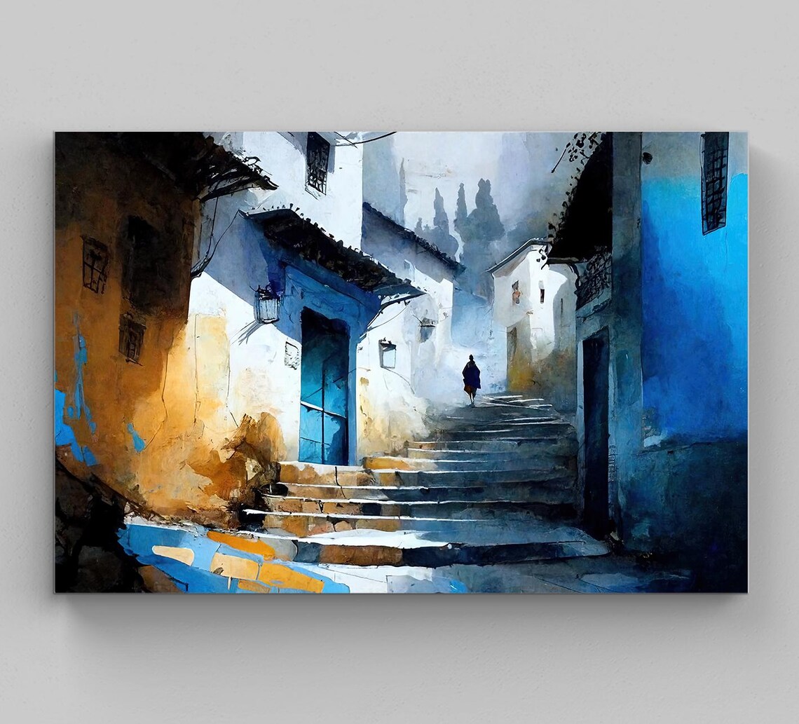 Chefchaouen Moroccan Travel Poster, Art Deco