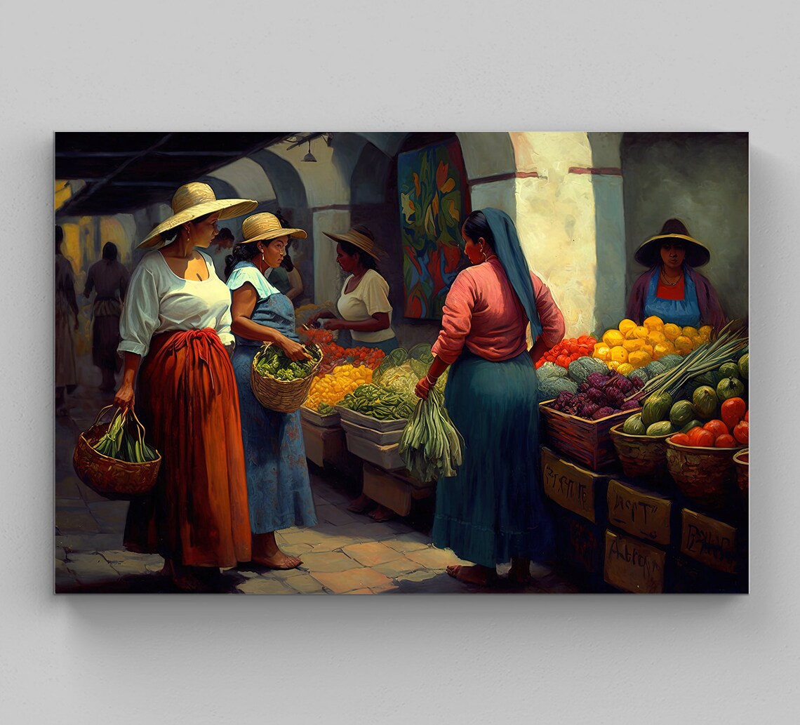 Mexican Woman in Market Art Print, Kitchen Decor
