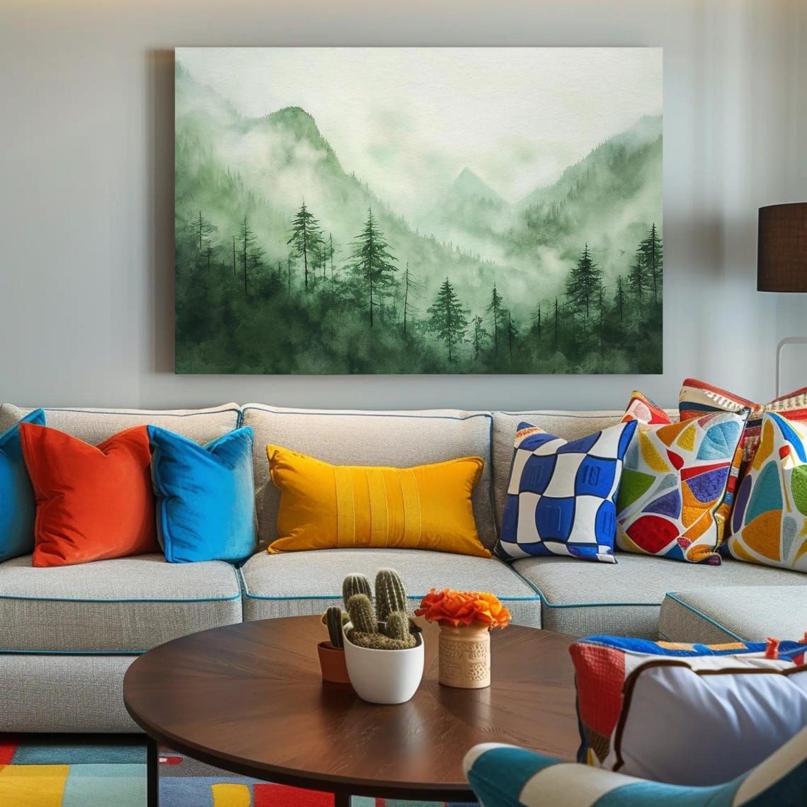 Foggy Sage Green Mountain Forest Watercolor Serene Nature Poster - Image 4