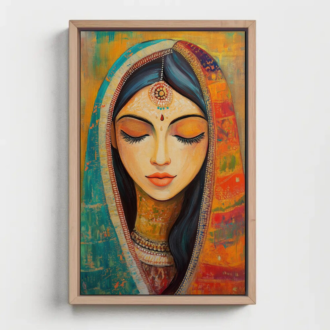 Traditional Indian Woman Portrait in Colorful Folk Art Poster - Image 5