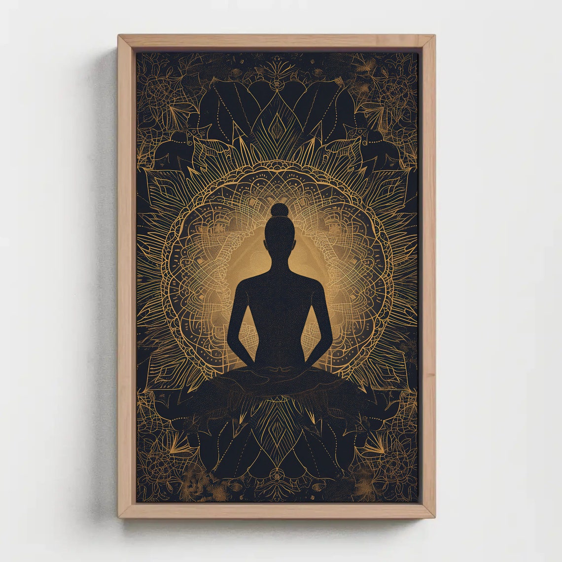 Meditating Yogi Silhouette Back View on Gold Mandala Yoga Wall Poster - Image 5
