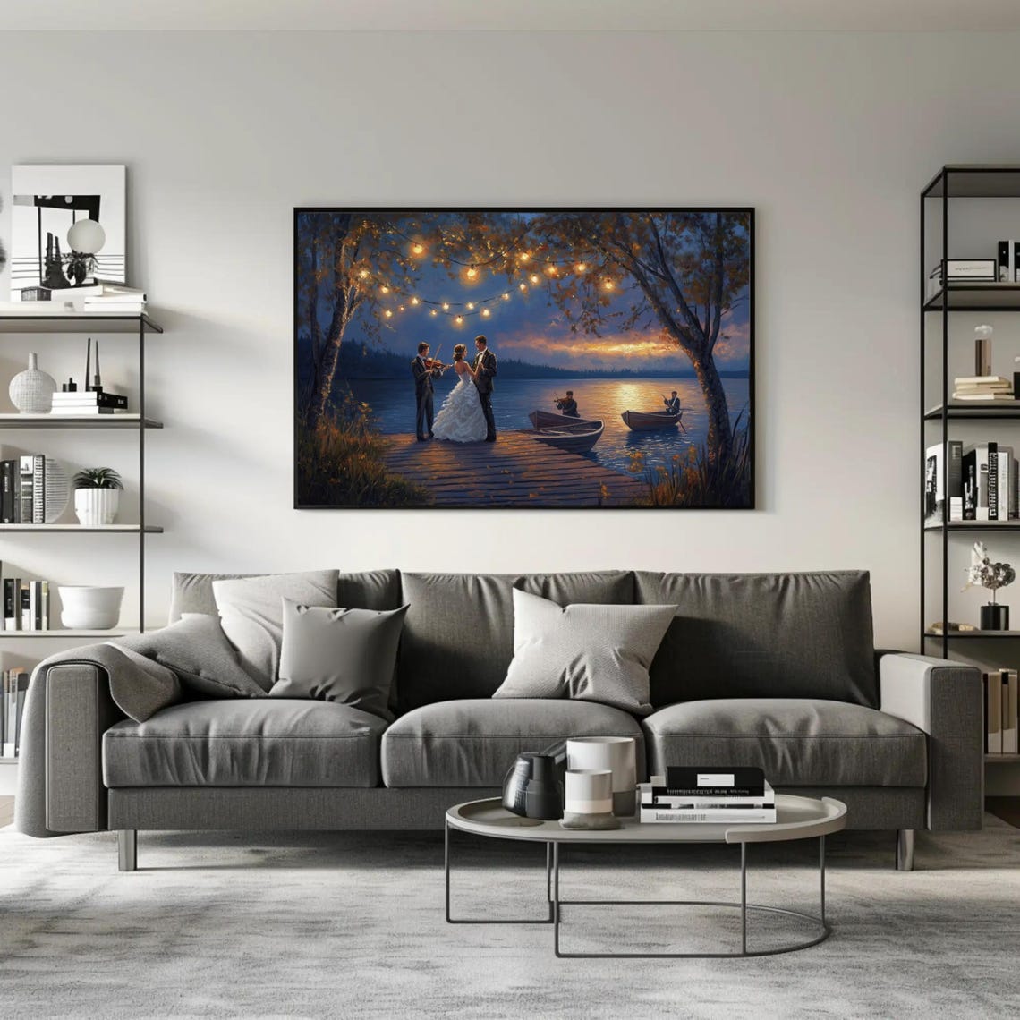 Romantic Wedding First Dance On A Lake Dock At Dusk Art Poster - Image 2