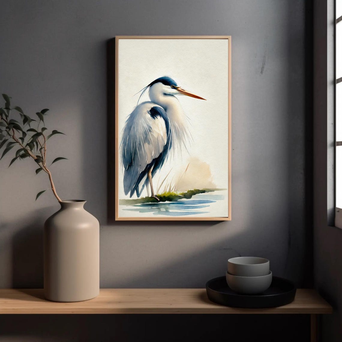 Graceful Grey Heron Watercolor Painting Elegant Coastal Bird Poster - Image 4