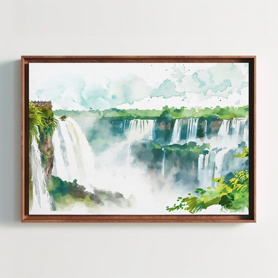Iguazu Falls Waterfalls Mist Watercolor Natural Wonder Poster