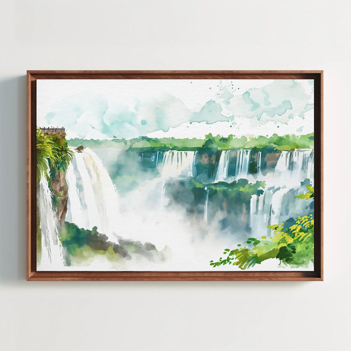 Iguazu Falls Waterfalls Mist Watercolor Natural Wonder Poster