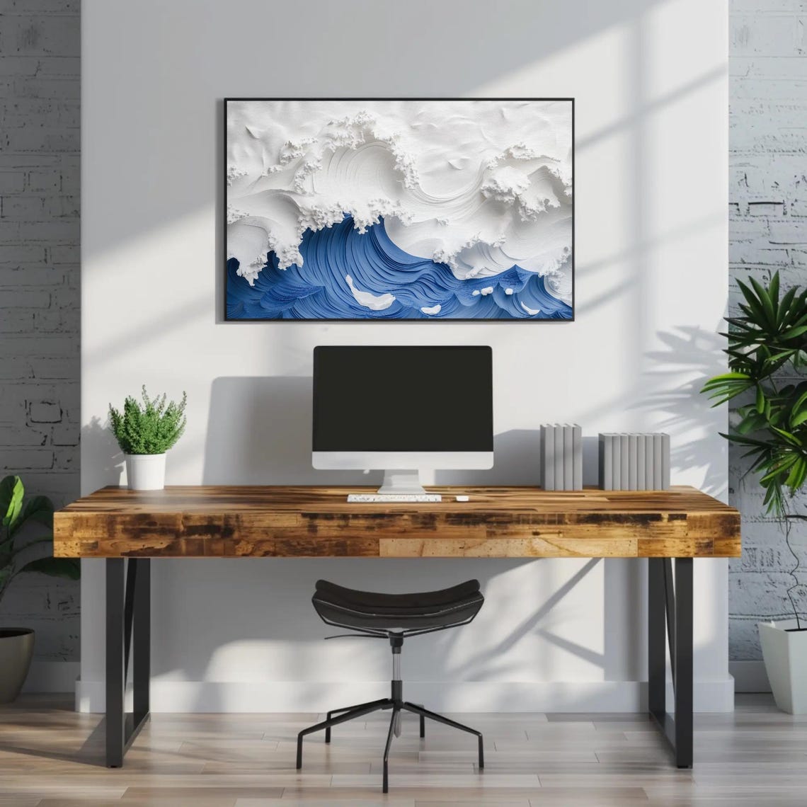Layered Paper Style Ocean Wave in White and Cobalt Blue Poster - Image 3