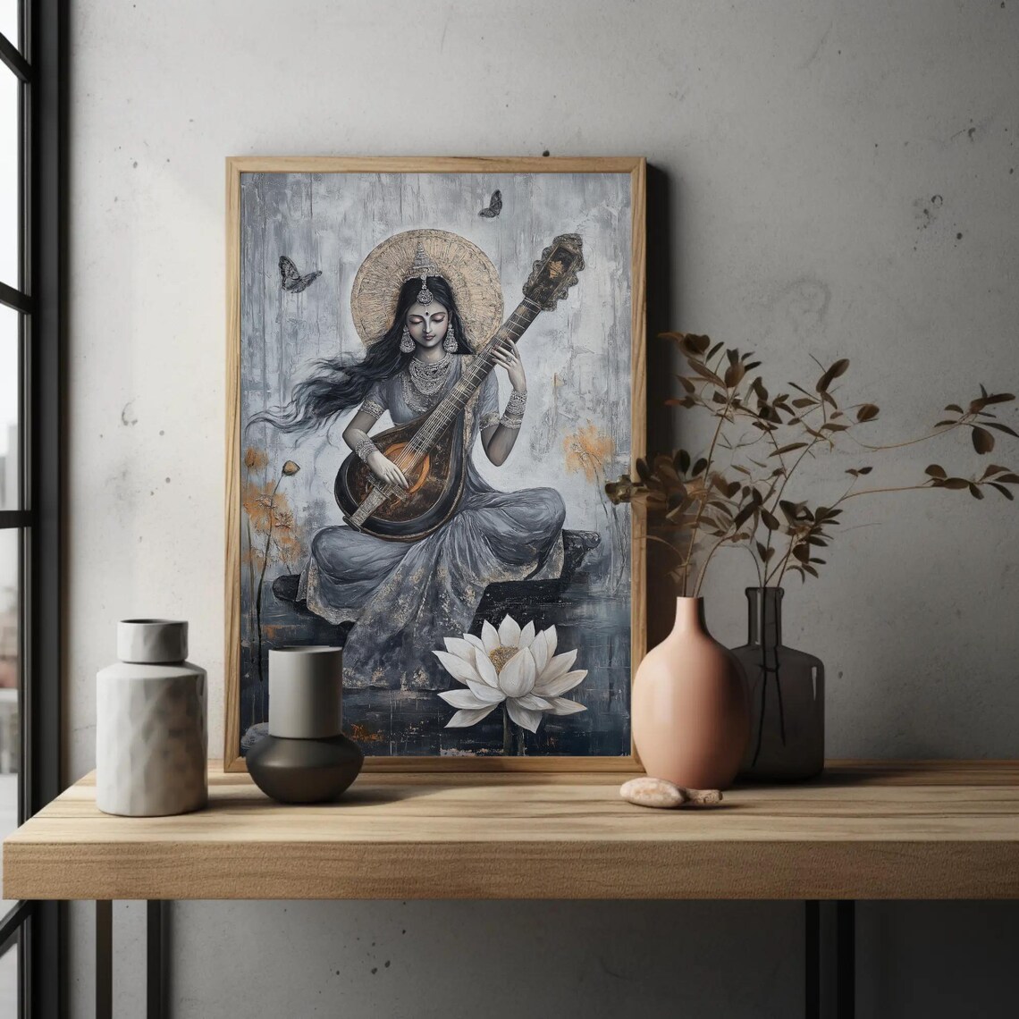 Goddess Saraswati Abstract Painting, Hindu Poster Print - Image 5