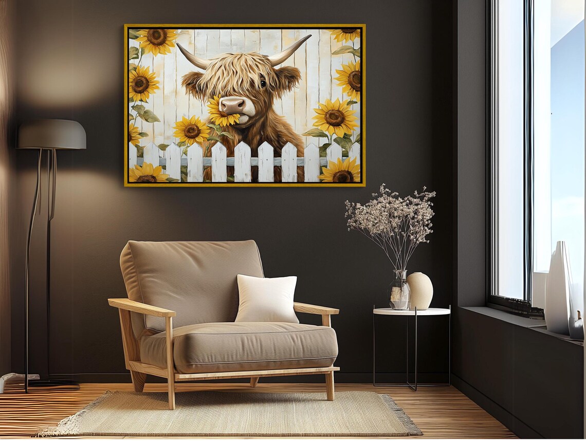 Highland Cow With Sunflowers, Rustic Farmhouse Art Print - Image 2