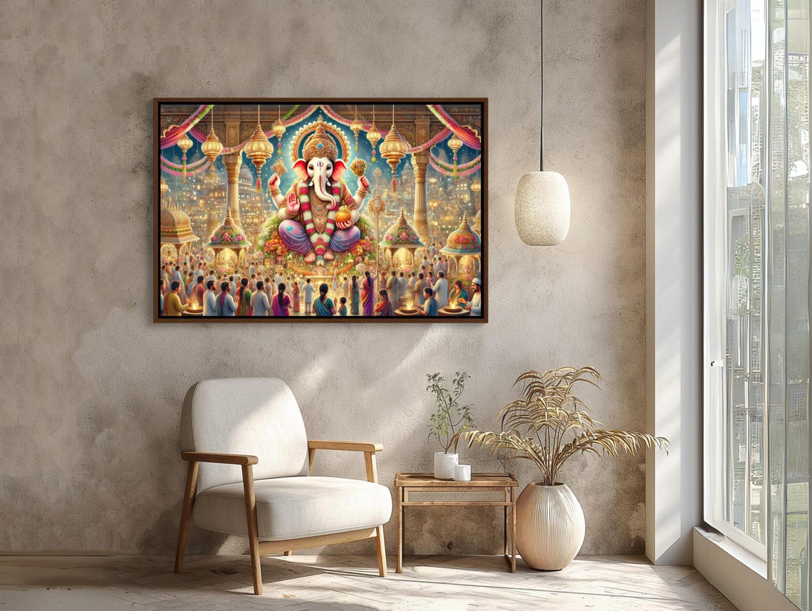 Grand Ganesh Pooja Festival Night Celebration with Devotees Poster - Image 4