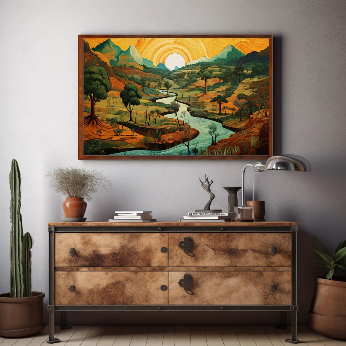 Mountain River Landscape Modern Wall Art Mountain Forest River Extra Large Nature Wall Art Living Room Decor Ready To Hang - Image 2