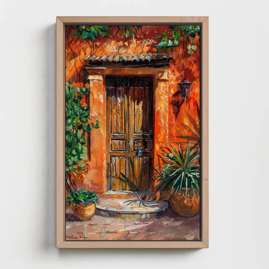 Rustic Mexican Wooden Door On Orange Adobe Wall Oil Painting Poster - Image 4