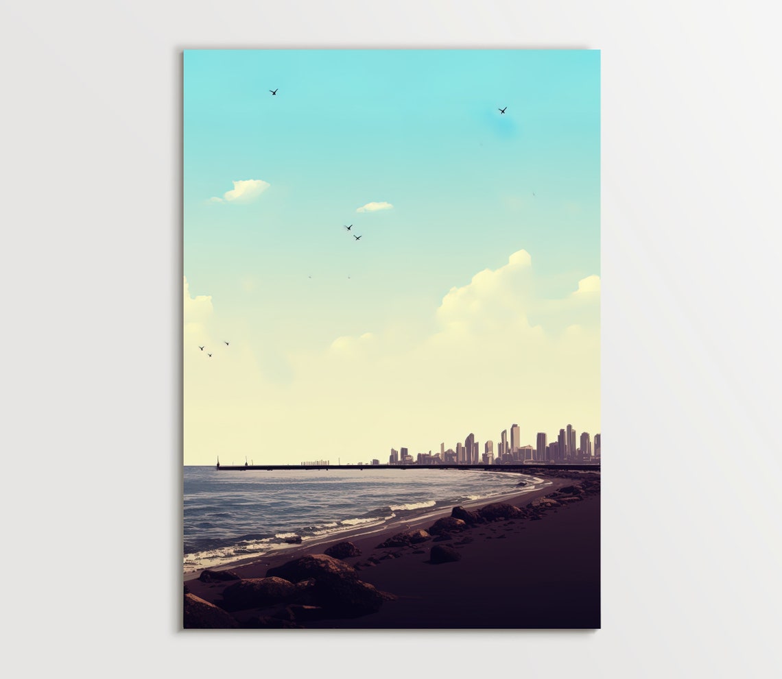 Mumbai Beach Skyline at Dusk in Minimalist Seascape Style Poster - Image 5