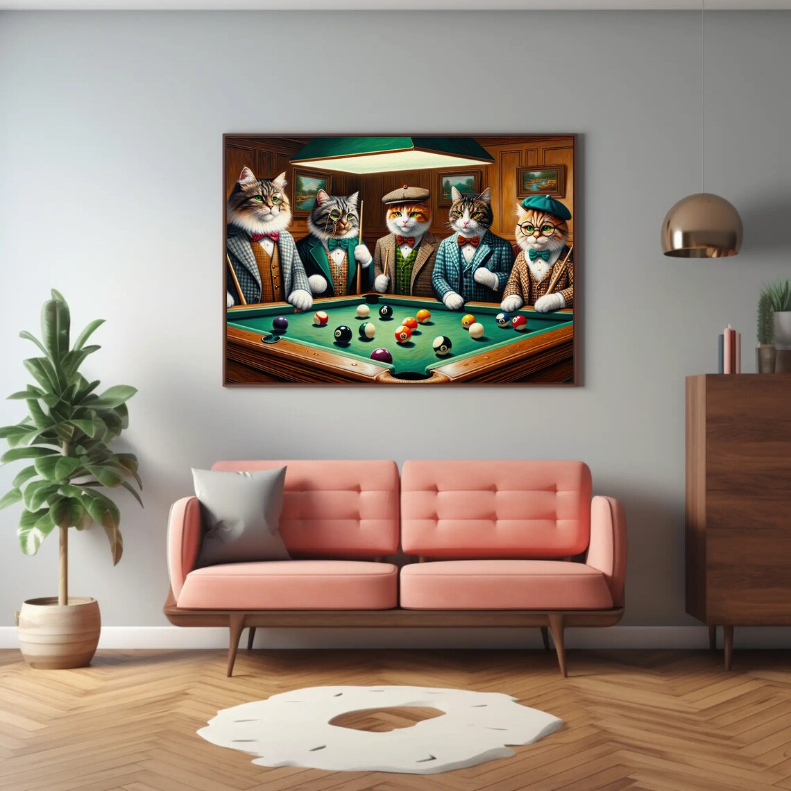 Cats Playing Pool Game Art Print, Funny Cat Decor - Image 2