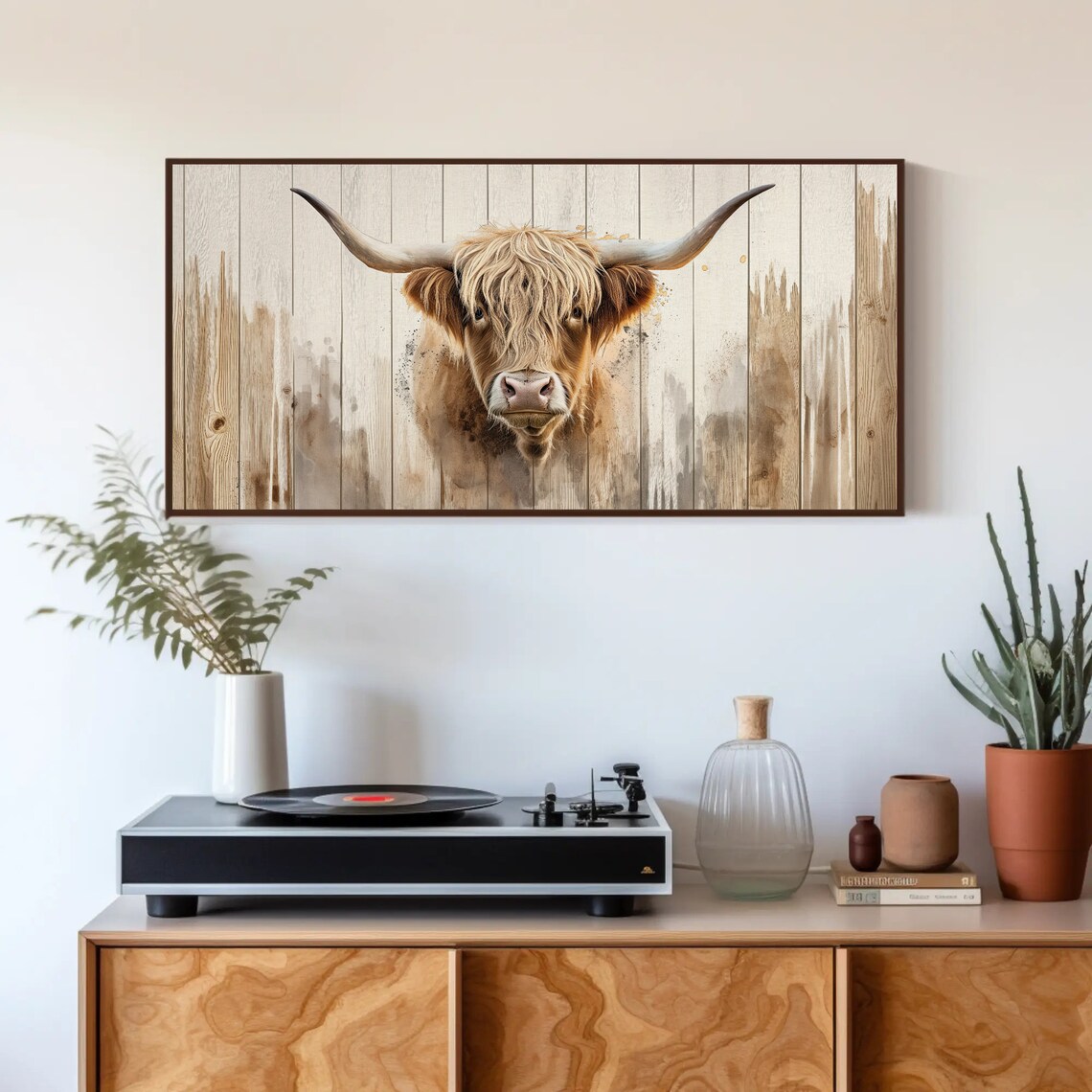 Shaggy Highland Cow Portrait On Rustic Whitewashed Wood Poster - Image 4