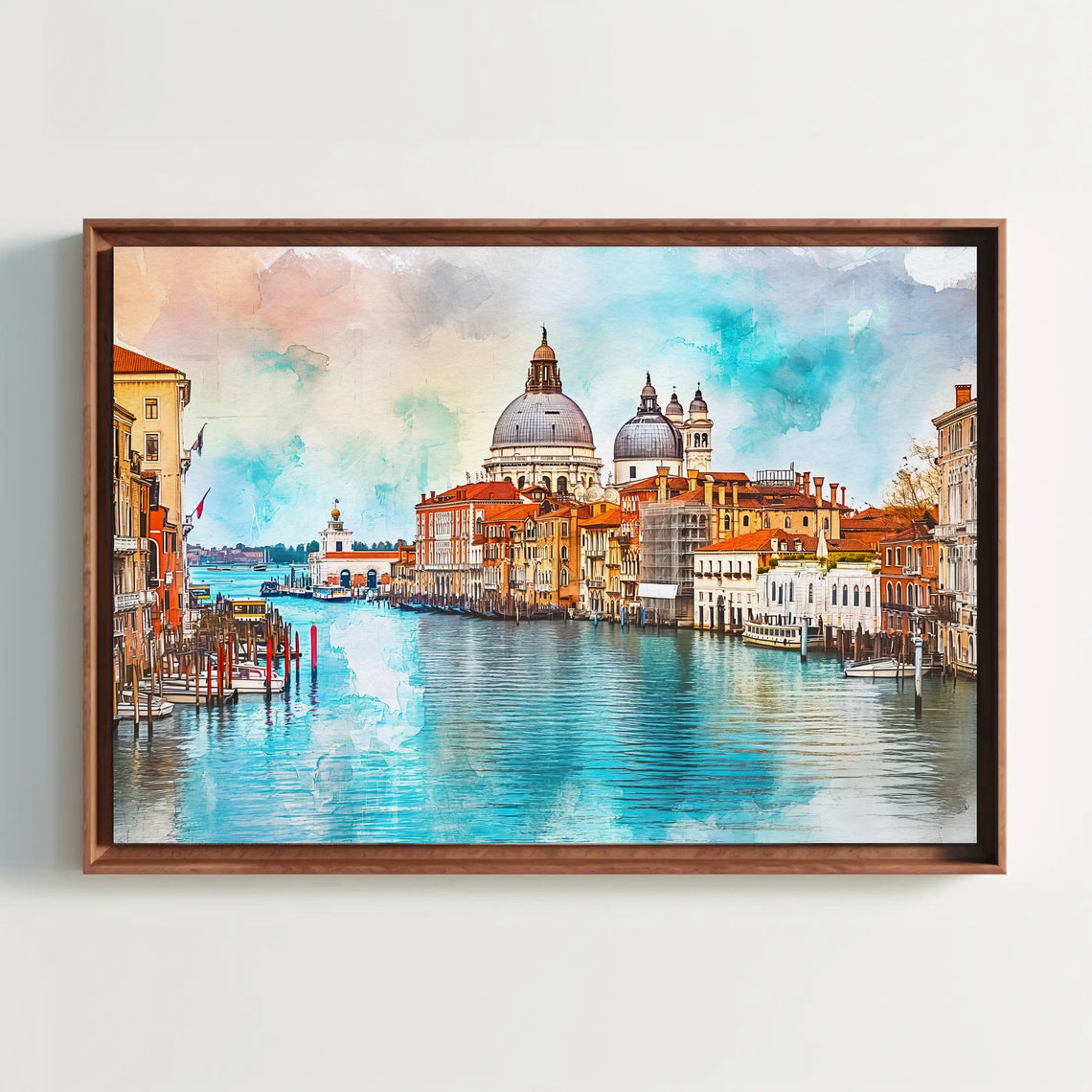 Venice Grand Canal with Basilica Domes Romantic Watercolor Poster