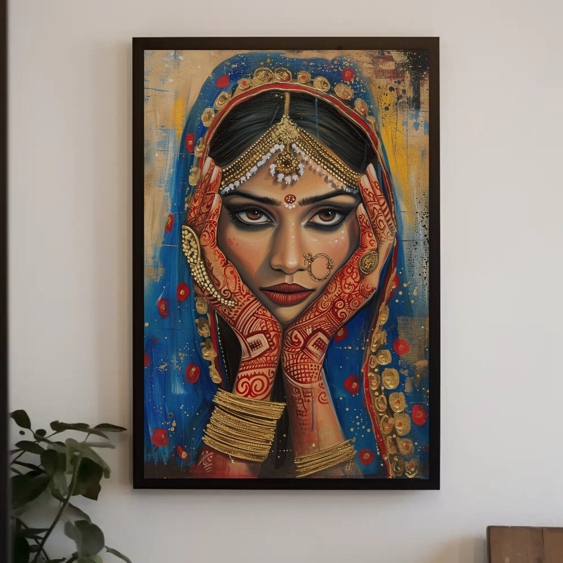 Indian Bride Henna Hands Gold Jewelry Portrait Cultural Art Poster