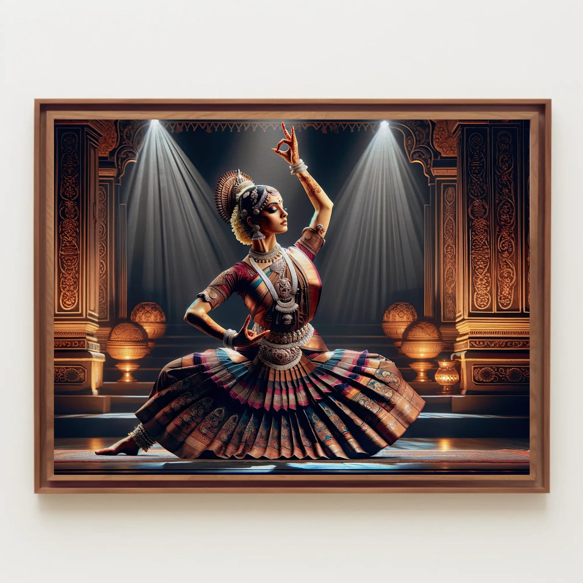 Indian Classical Dancer Performing on a Dark Spotlight Stage Poster - Image 3