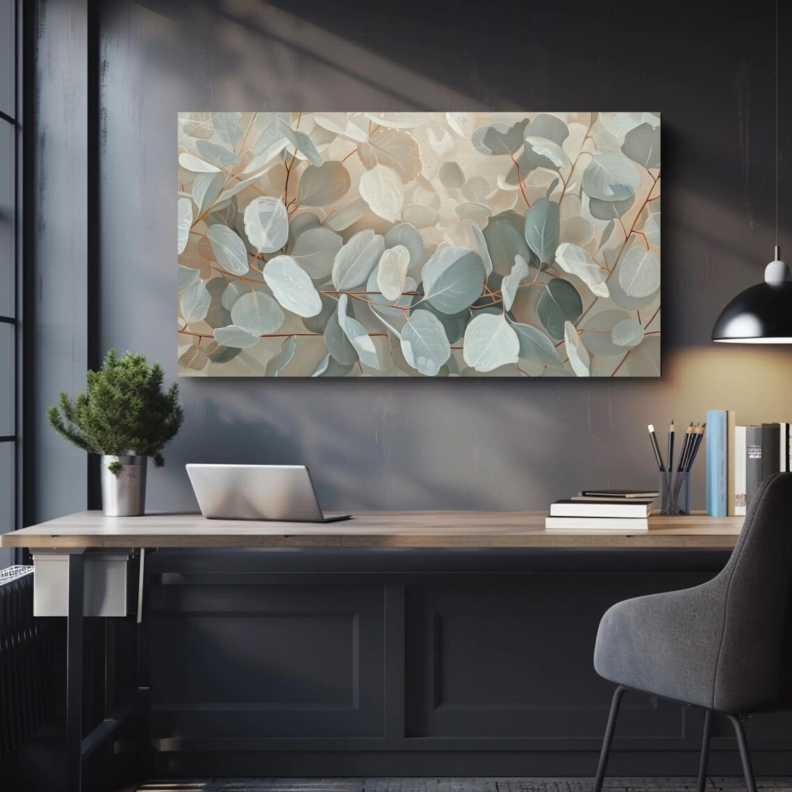 Rustic Eucalyptus Leaves, Minimalist Botanical Art Print - Image 4