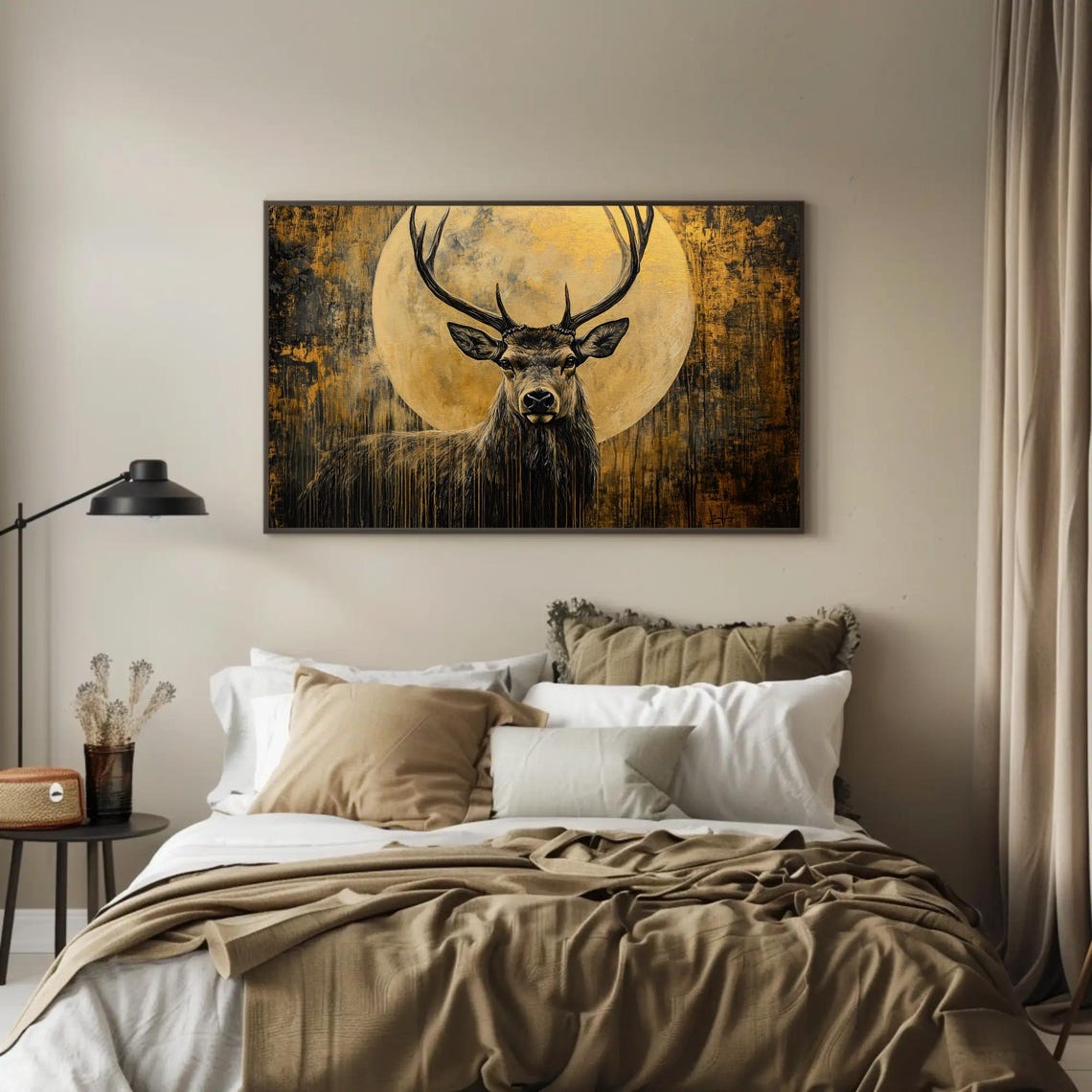 Majestic Stag Before A Golden Full Moon Dark Forest Art Poster - Image 3