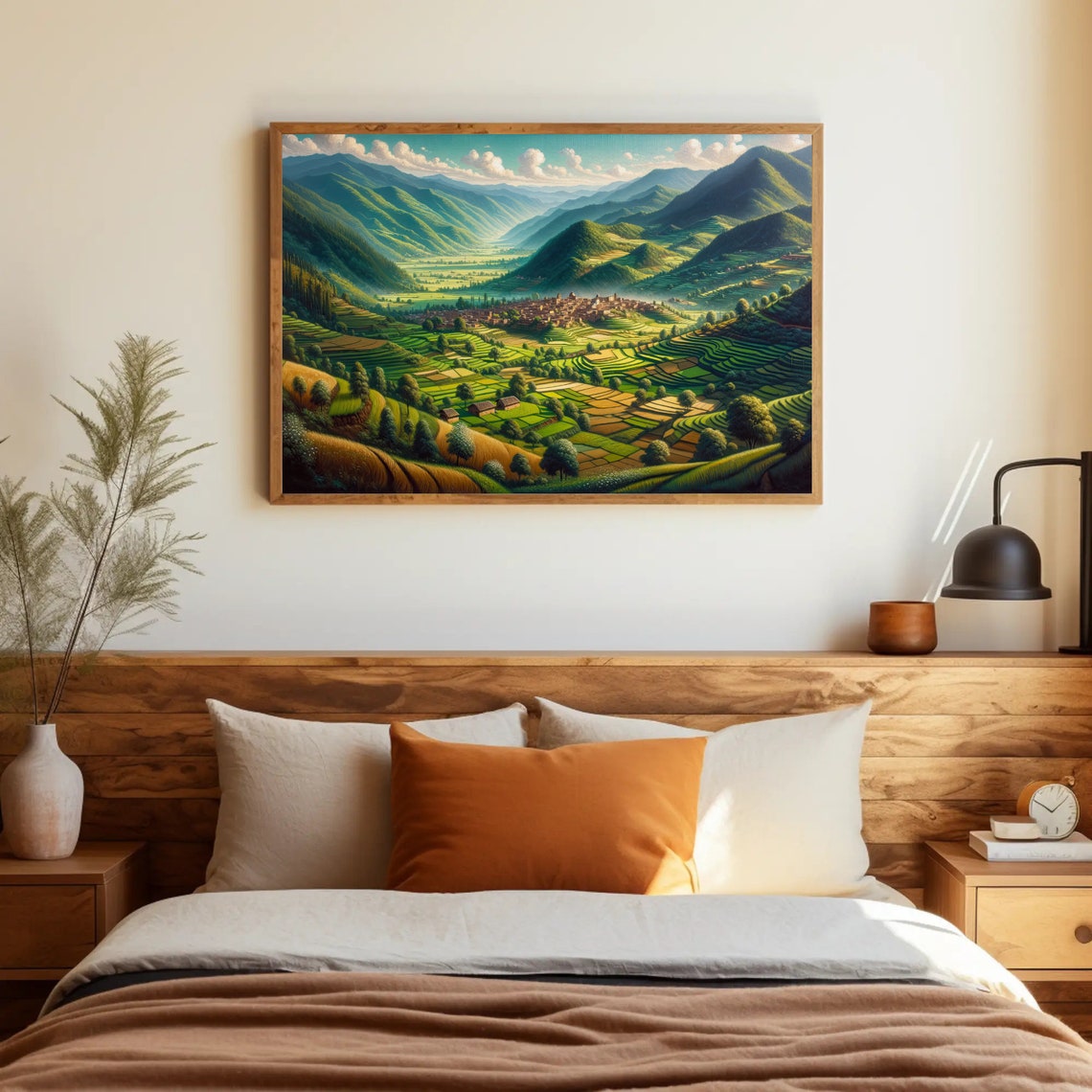 Lush Terraced Green Valley With Mountain Village Panorama Poster - Image 5