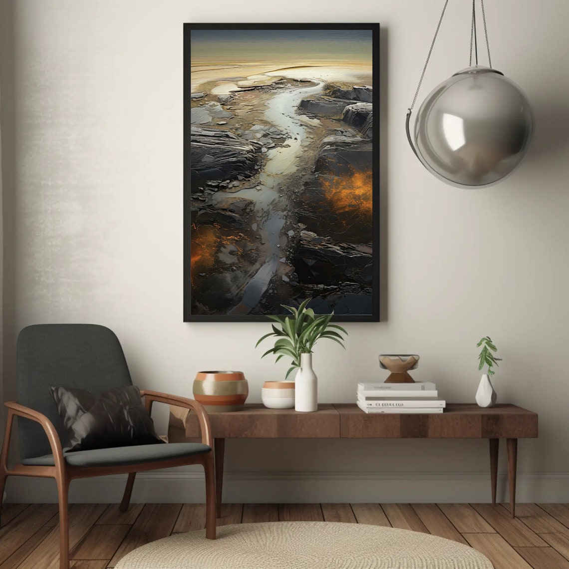 Rocky Shore Stream At Dusk Dark Coast Abstract Seascape Poster - Image 5