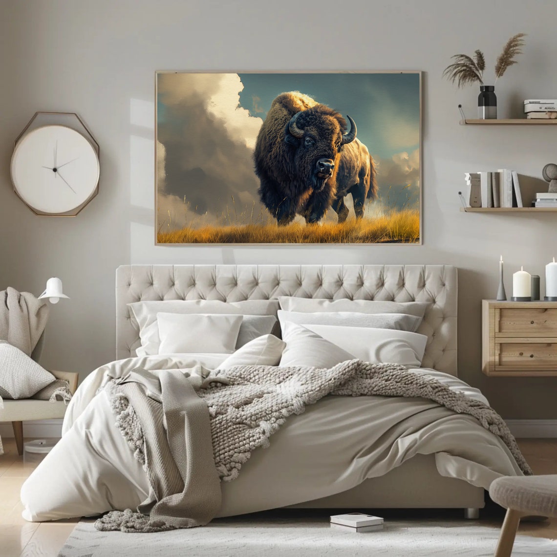 American Bison On Golden Prairie Under Stormy Sky Wildlife Poster - Image 4