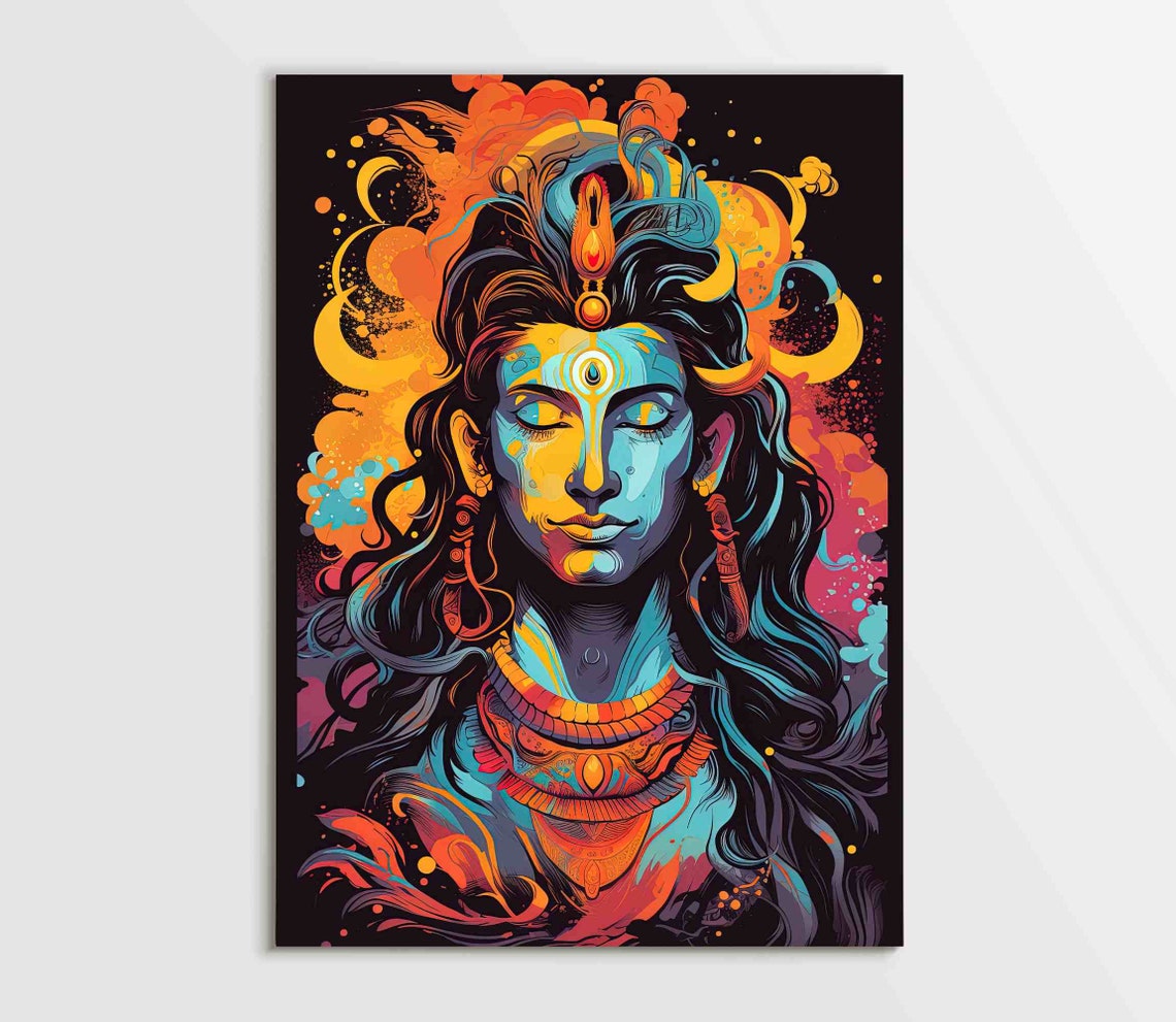 Neon Pop Art Shiva Portrait With Third Eye Psychedelic Poster - Image 5