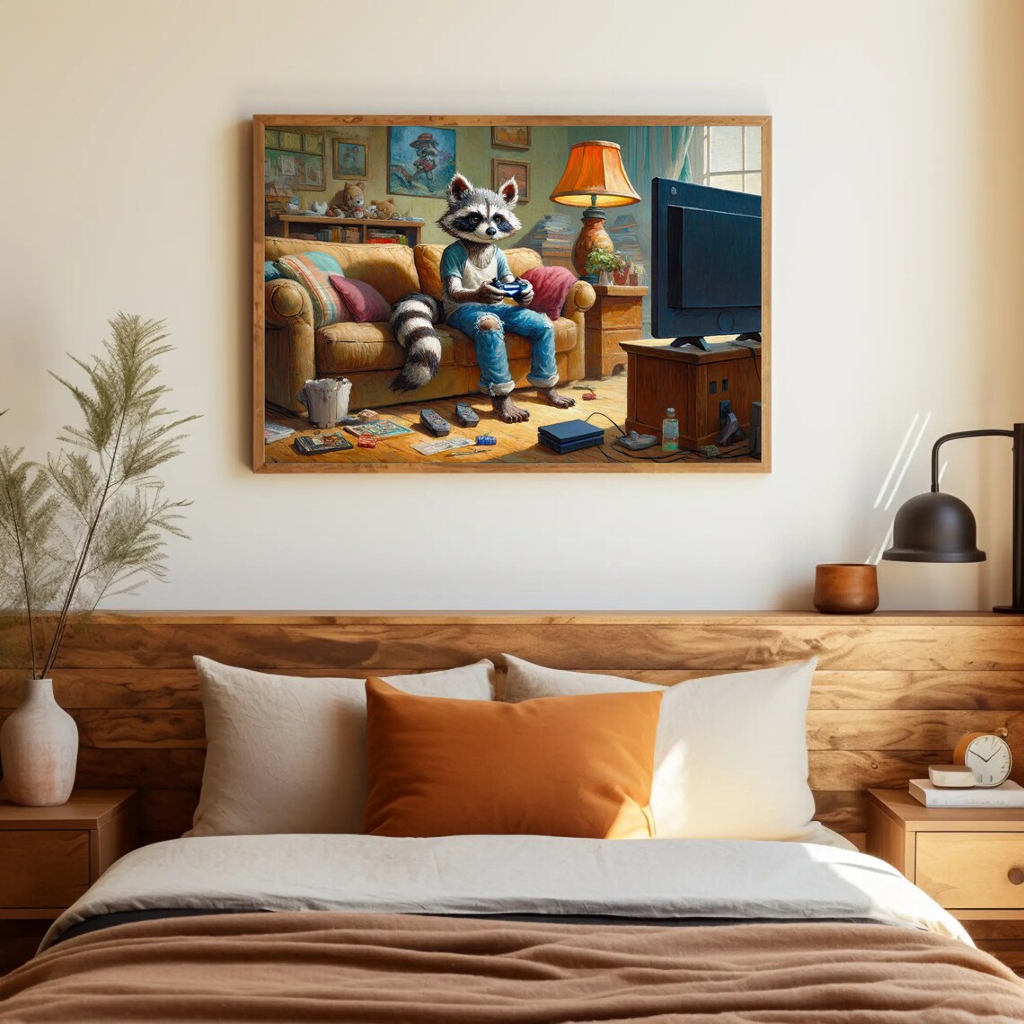 Raccoons Ultimate Gaming Session, Oil-Painting Style Art Print - Image 4