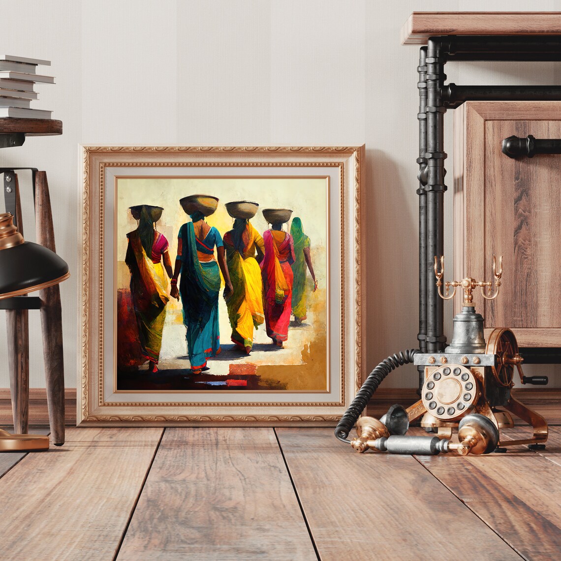 Indian Women In Colorful Saris Carrying Pots Traditional Art Poster - Image 2