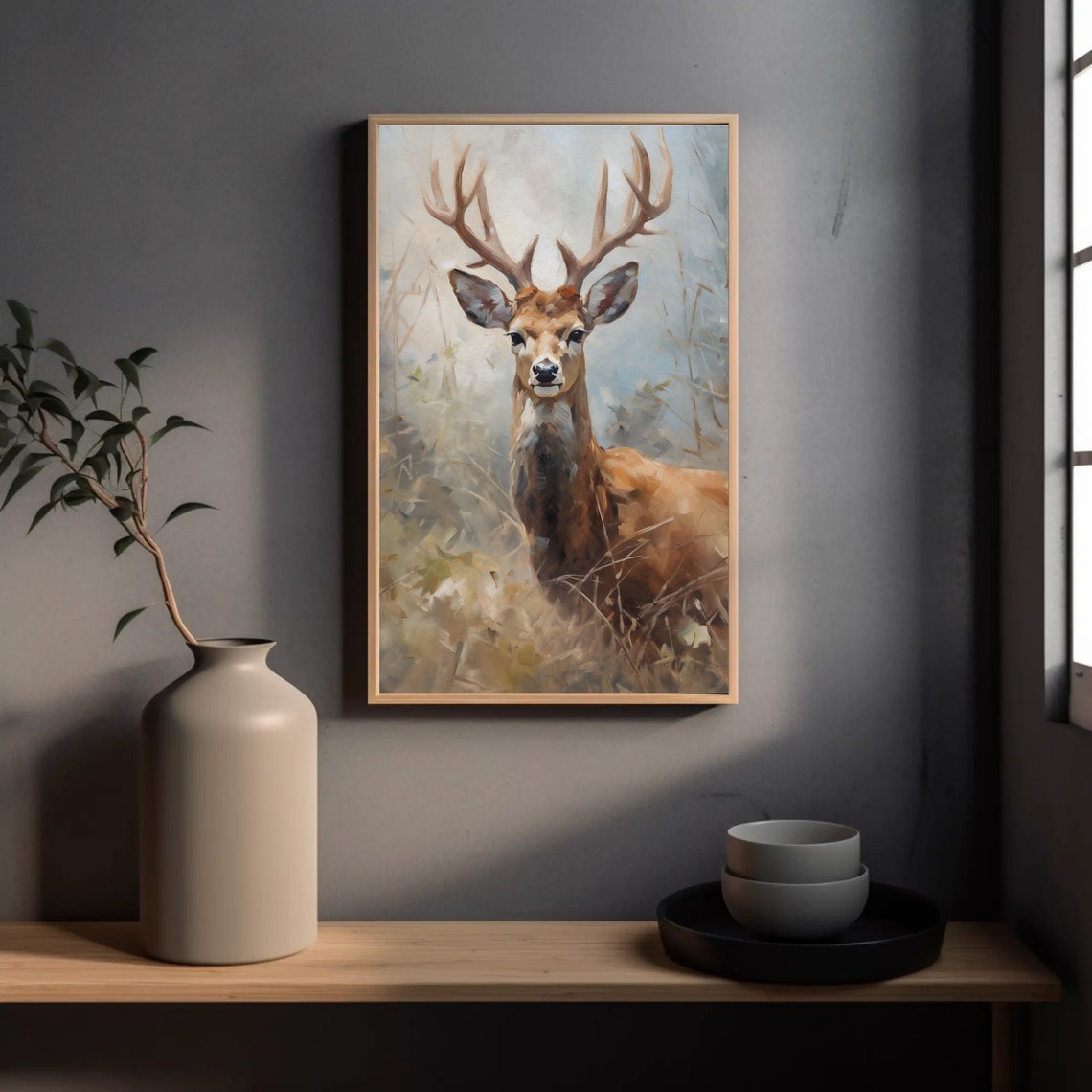 Deer In Jungle Wall Art Abstract Nature Wall Art Animal Kingdom Decor Deer Print - Image 3