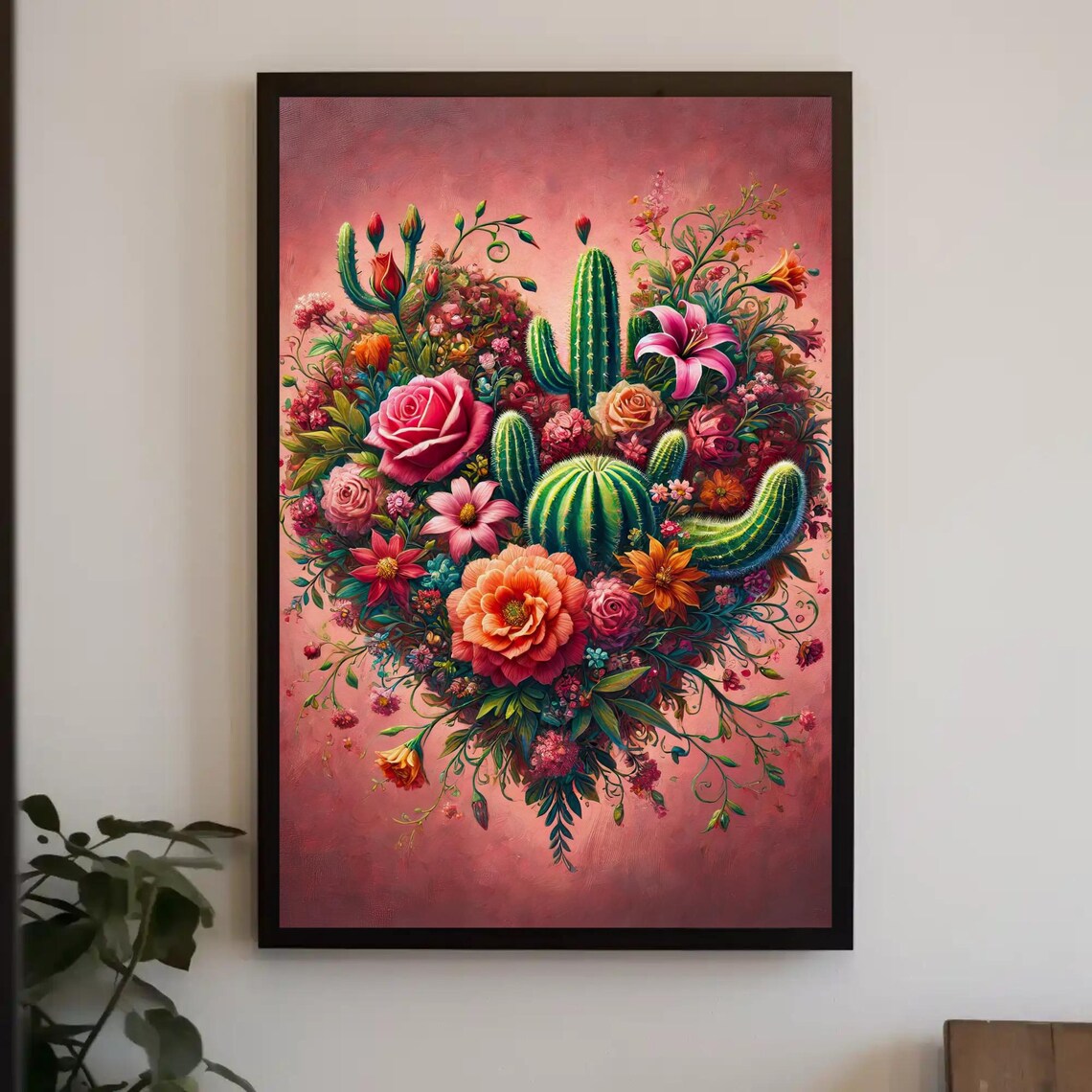 Mexican Corazon Blooming Heart Folk Art Print
