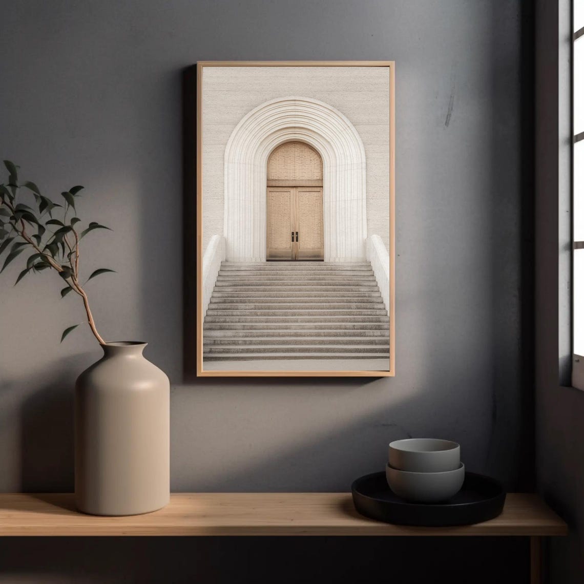 Grand White Arched Doorway And Stairs Minimalist Architecture Poster - Image 5