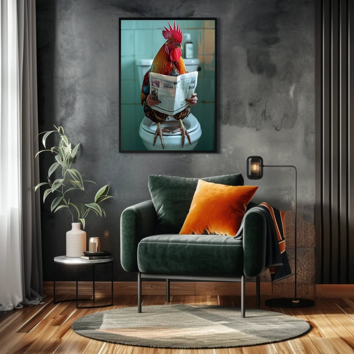 Rooster Bathroom Humor Art Print, Funny Restroom Decor - Image 4