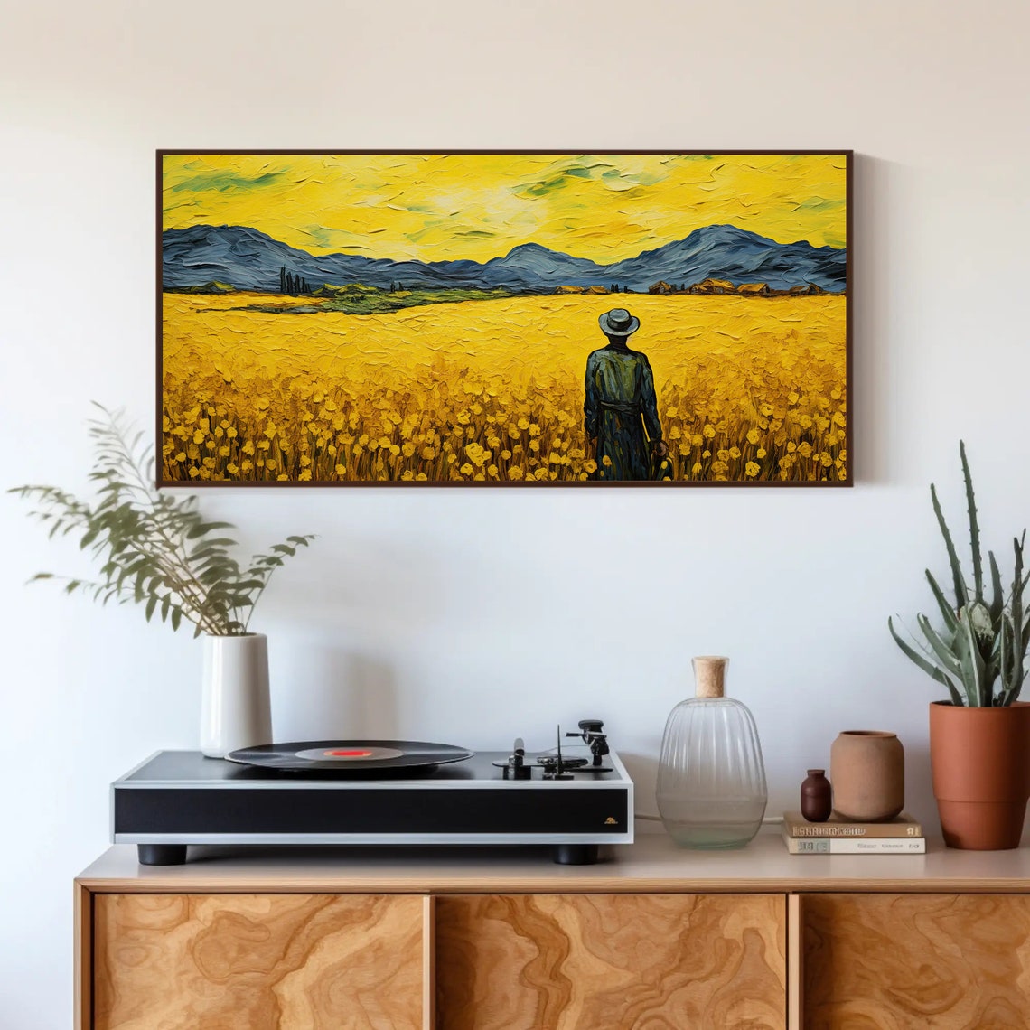 Mustard Field with Lone Figure Van Gogh Style Oil Painting Poster - Image 5