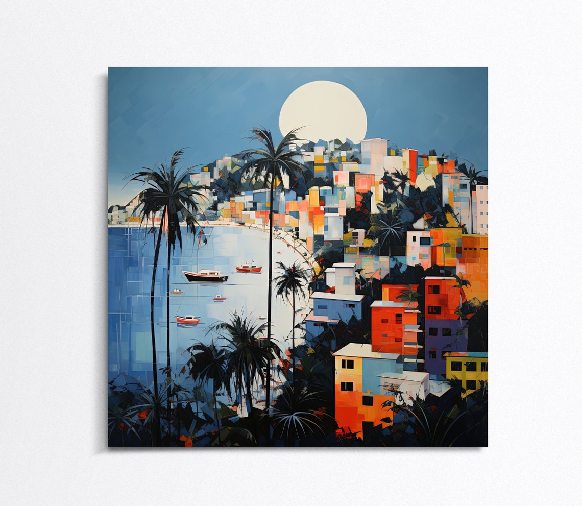 Acapulco Mexico Bay at Night With Moonlit Hillside Houses Poster - Image 4