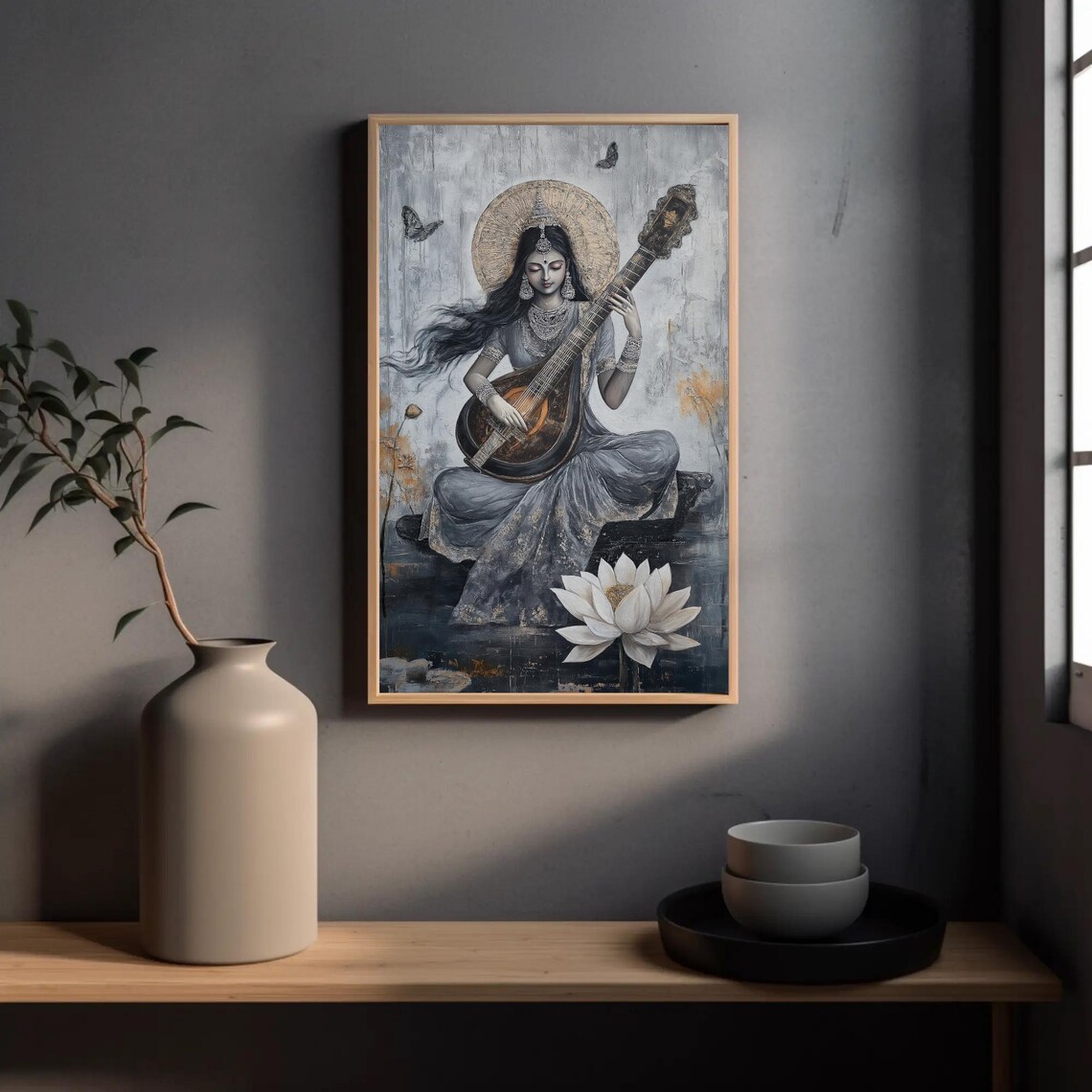 Goddess Saraswati Abstract Painting, Hindu Poster Print - Image 4