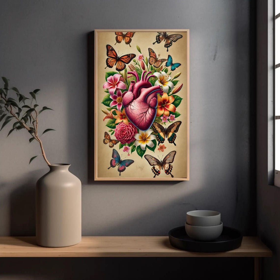 Anatomical Heart With Flowers And Butterflies Vintage Art Poster - Image 4