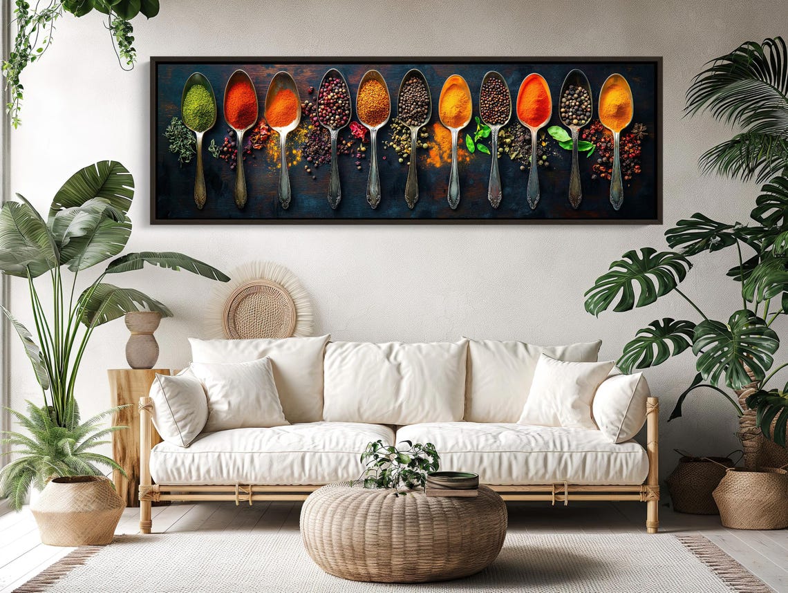 Panoramic Row Of Spice Spoons On A Dark Wall Kitchen Art Poster - Image 4