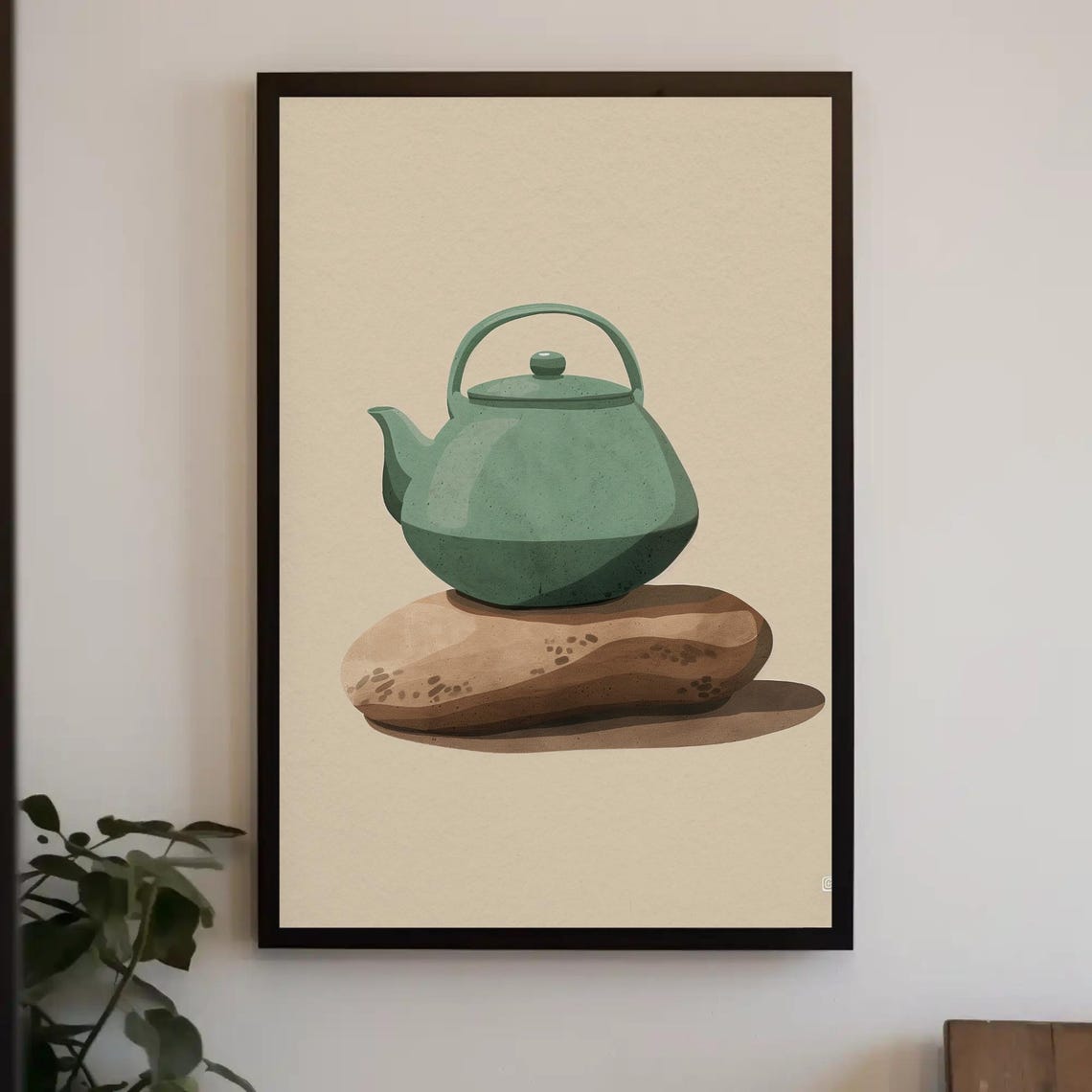 Sage Green Teapot On Stone Minimalist Kitchen Still Life Poster
