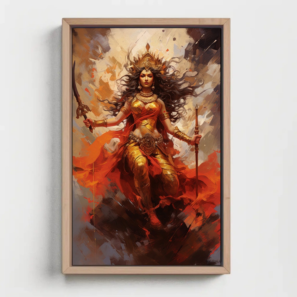 Warrior Goddess Durga In Red And Gold Holding Sword Art Poster - Image 5