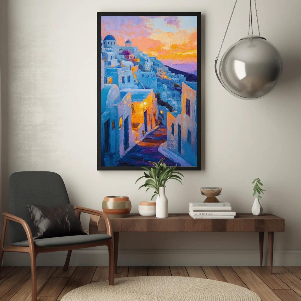 Greek Island Village At Sunset Pink Sky Santorini Style Poster - Image 5
