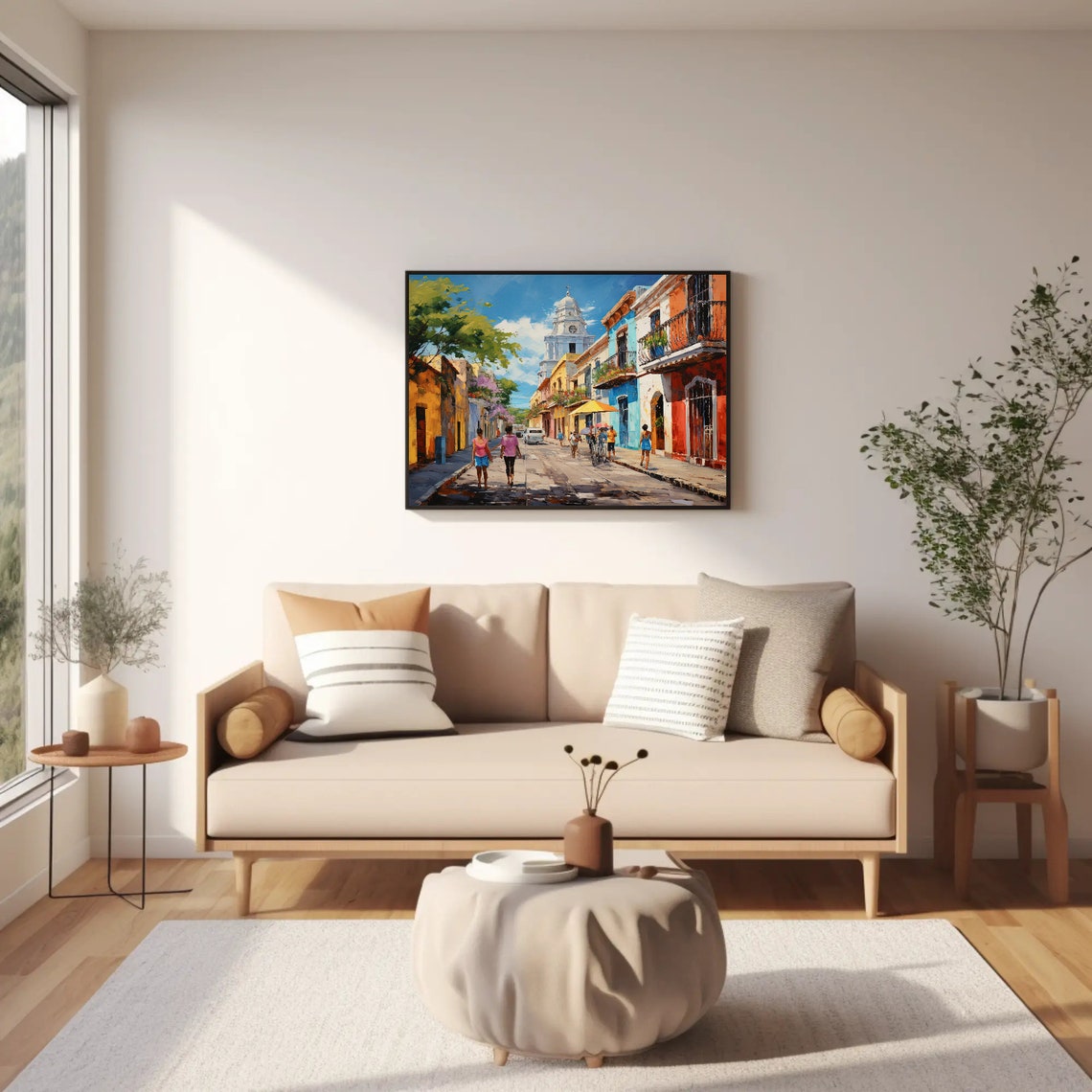 Merida Mexico Colonial Street With White Cathedral Art Poster - Image 3